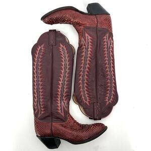 Tony Lama Vintage Tall Maroon Reptile Cowboy Western Boots